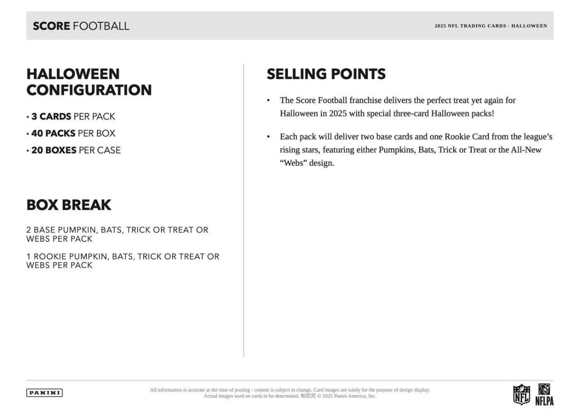 2025 Panini Score Football NPP Halloween Treat Pack (40 Pack Box)