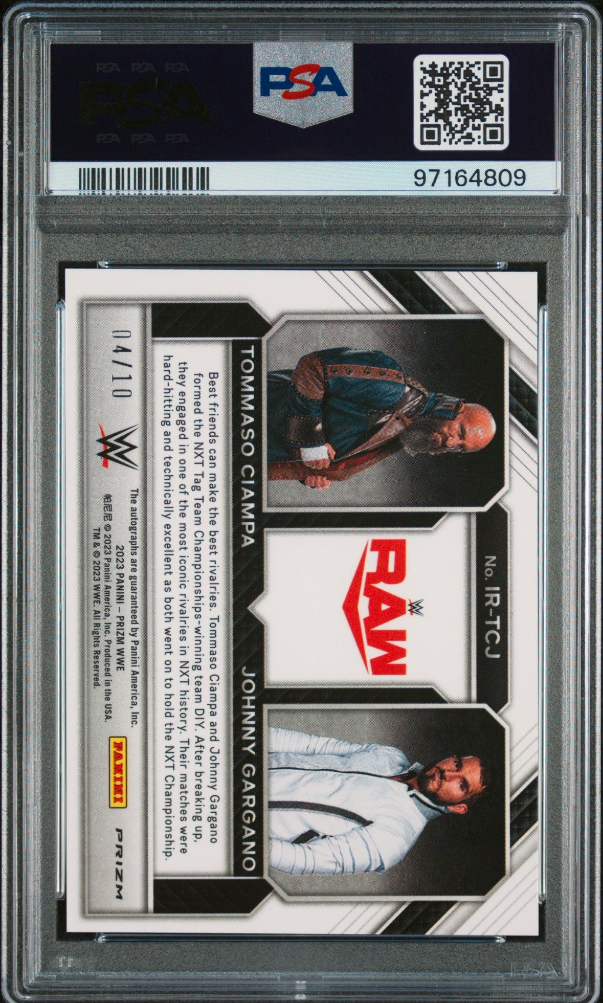 Johnny Gargano Tommaso Ciampa 2023 Panini Prizm WWE Gold Dual 04/10 PSA 9 Auto 9