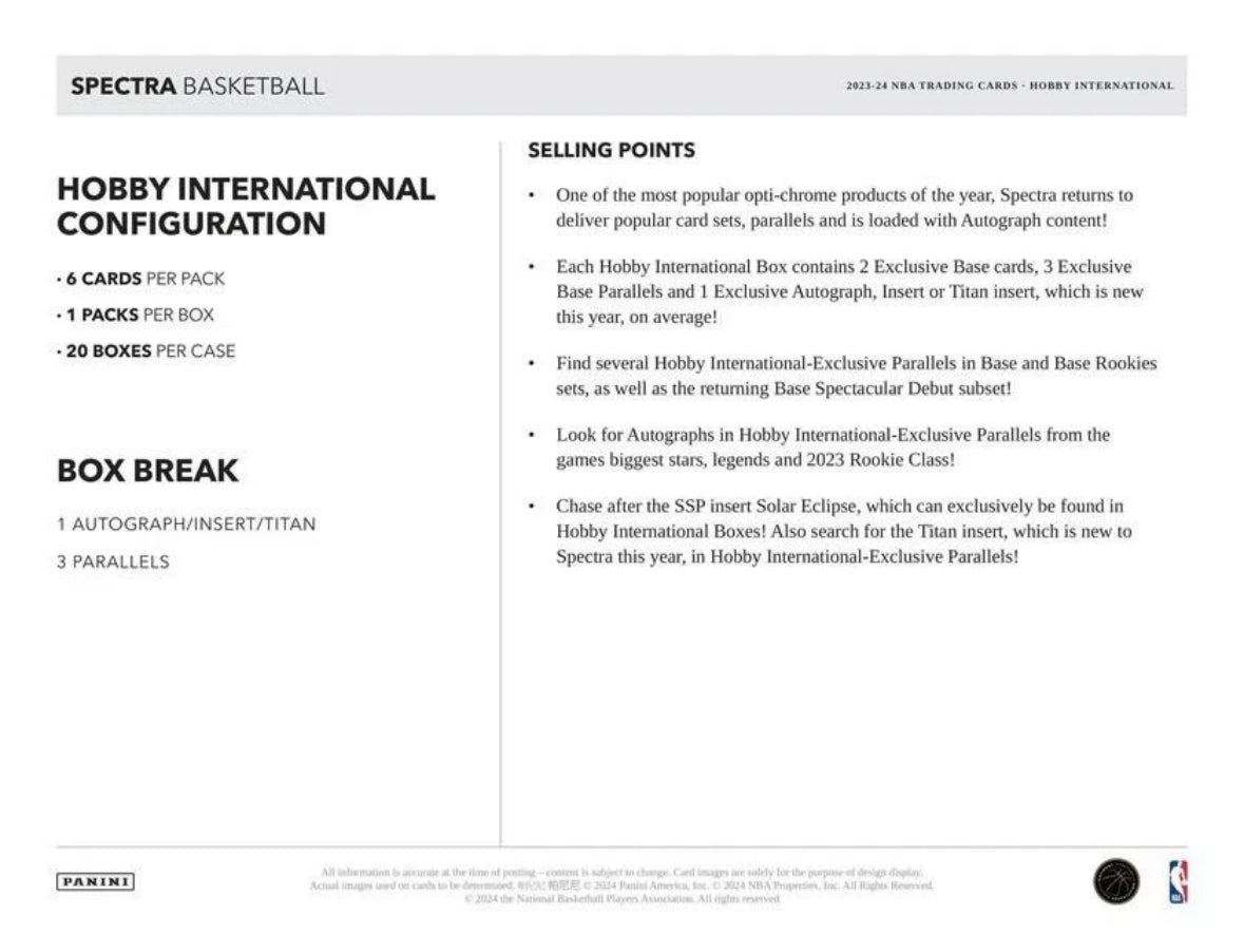 2023/24 Panini Spectra International Basketball Hobby Box