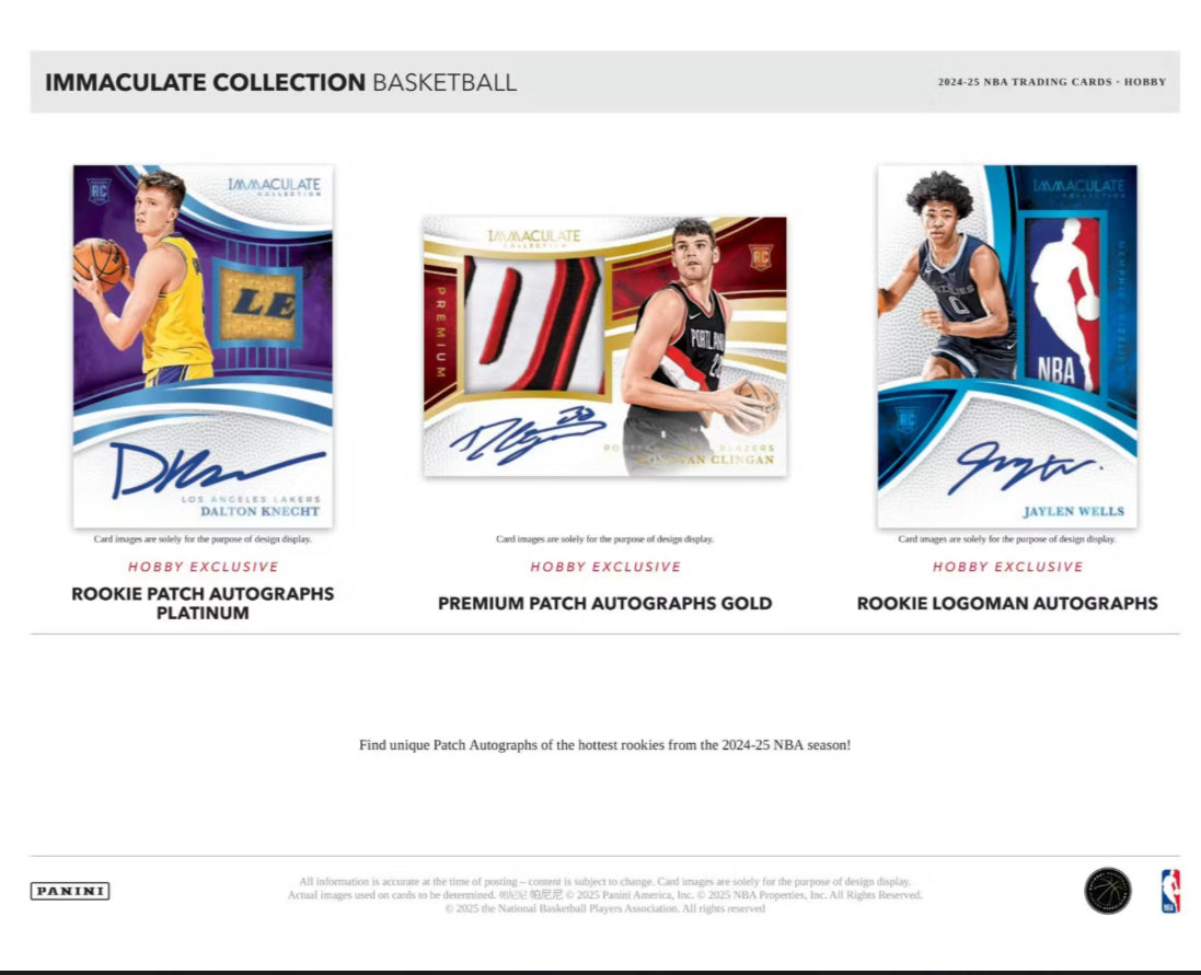 2024/25 Panini Immaculate Basketball Hobby Box Case (5 Hobby Box)