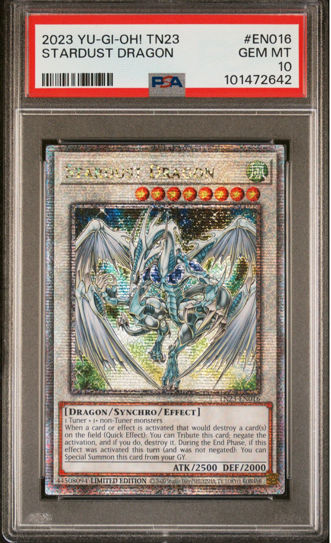 2023 YU-GI-OH! TN23-25TH ANNIVERSARY TIN: DUELING HEROES EN016 STARDUST DRAGON PSA 10