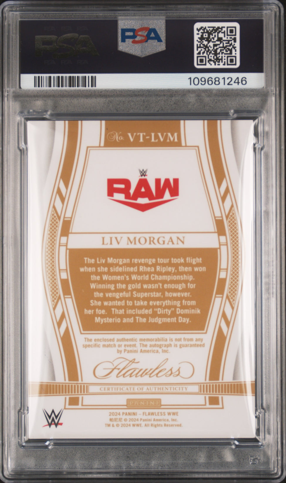 2024 Panini Flawless WWE Liv Morgan Patch Auto 1/1 RAW Superstar PSA 9