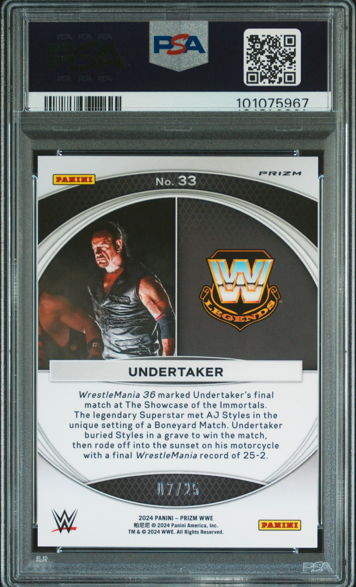 2024 Prizm WWE Undertaker WM Moments Mojo 07/25 PSA 8