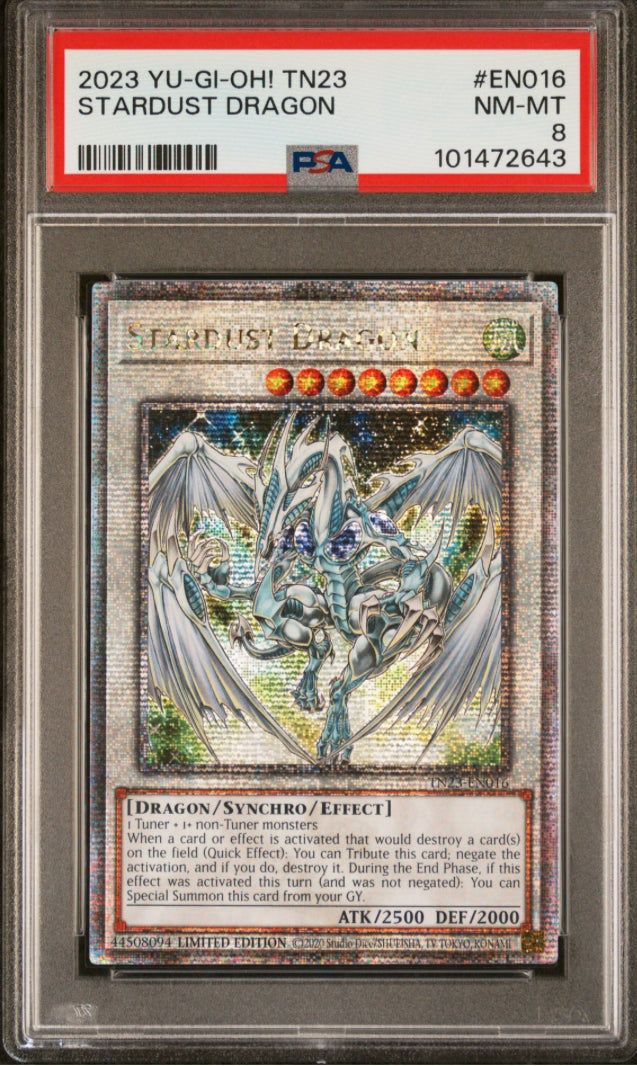 2023 YU-GI-OH! TN23-25TH ANNIVERSARY TIN: DUELING HEROES EN016 STARDUST DRAGON PSA 8