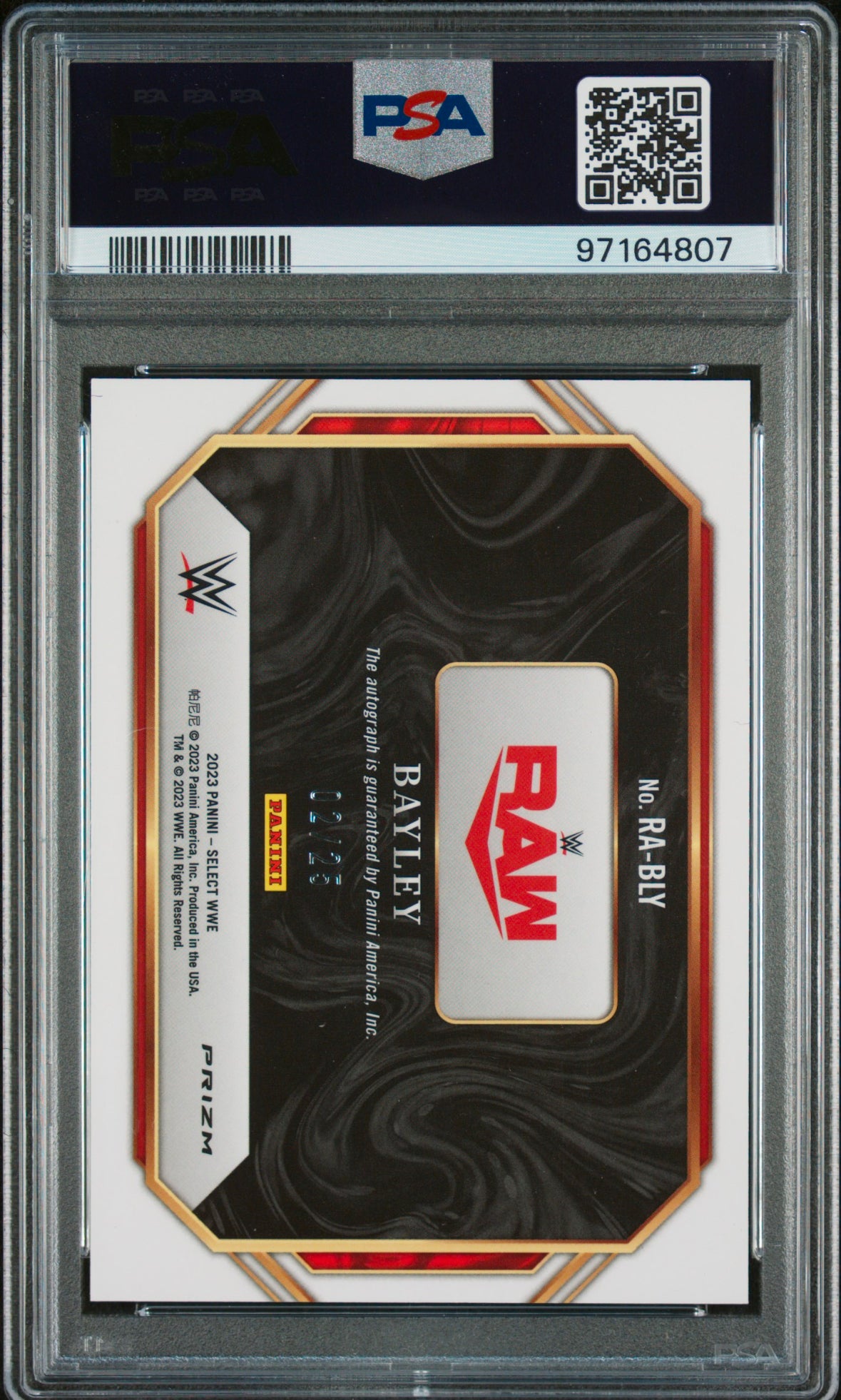 2023 PANINI SELECT WWE BAYLEY RINGSIDE ACTION SIG-TIE-DYE PSA 8 AUTO 10