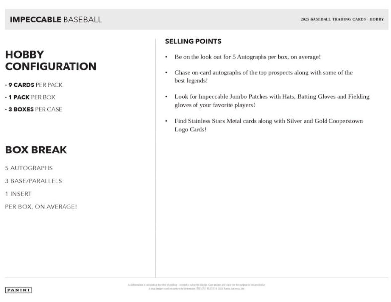 2025 Panini Impeccable Baseball Hobby Box Case (3 Hobby Box) Presale 9/5/25