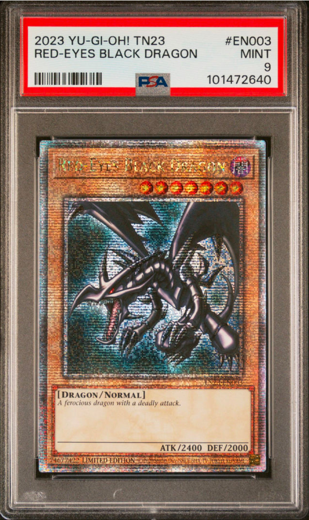 2023 YU-GI-OH! TN23-25TH ANNIVERSARY TIN: DUELING HEROES EN003 RED-EYES BLACK DRAGON PSA 9
