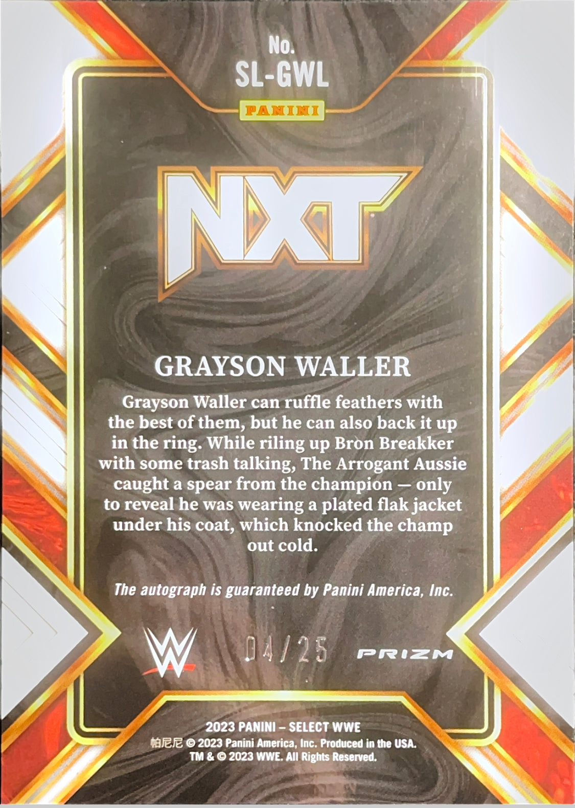 2023 Panini Select WWE GRAYSON WALLER AUTO Tie Dye Prizm 04/25