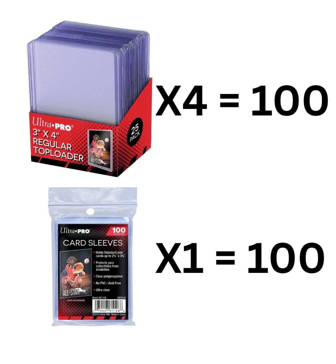 Ultra PRO 3" x 4" Regular 100 Toploaders & 100 Sleeves - Pokemon, Magic, Sports