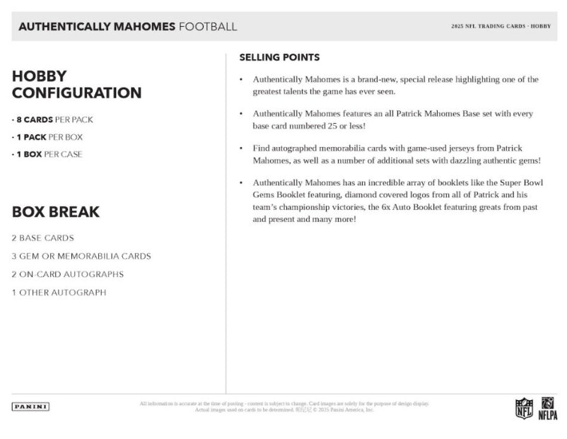 2025 PANINI AUTHENTICALLY MAHOMES FOOTBALL CASE PRESALE 2/20/26