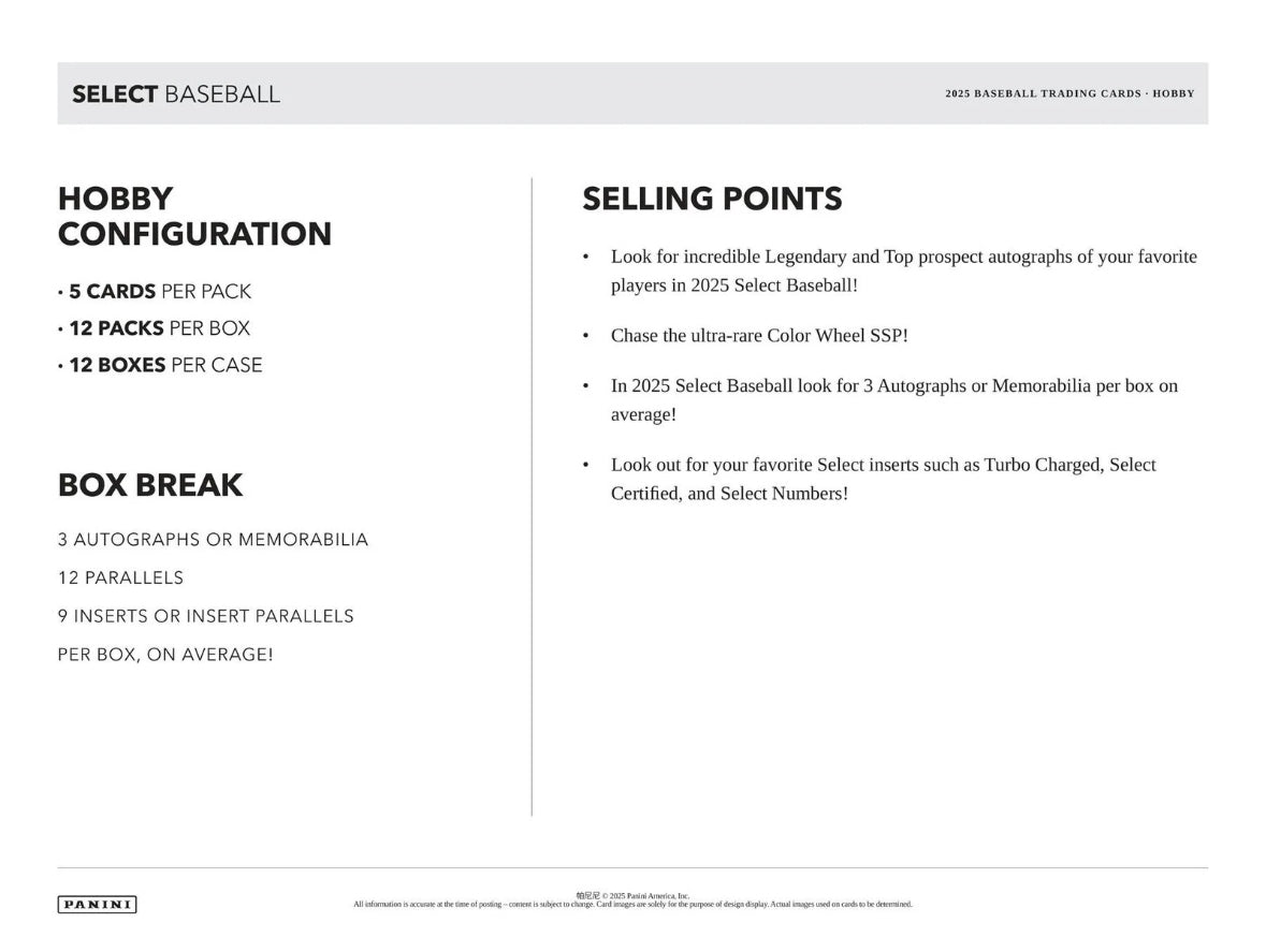 2025 Panini Select Baseball Hobby Case (12 Hobby Box)