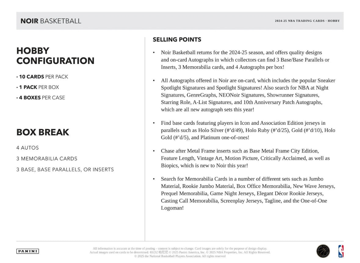 2024/25 Panini Noir Basketball Hobby Box