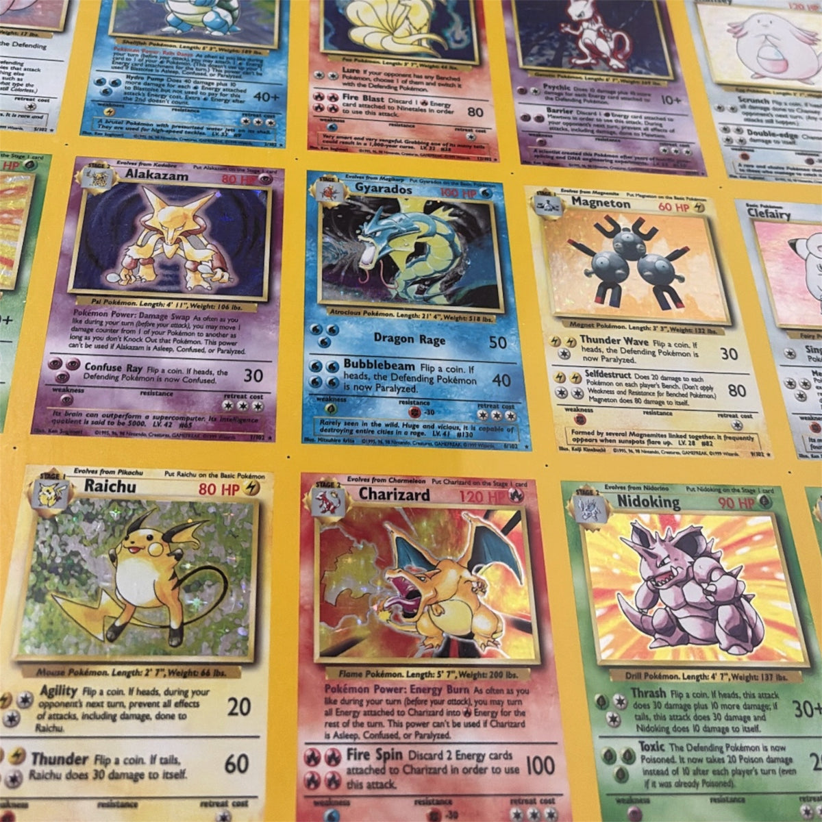1999 HOLO RARE Base Set UNCUT SHEET of Pokemon Cards (110 Cards) - 7 Charizards