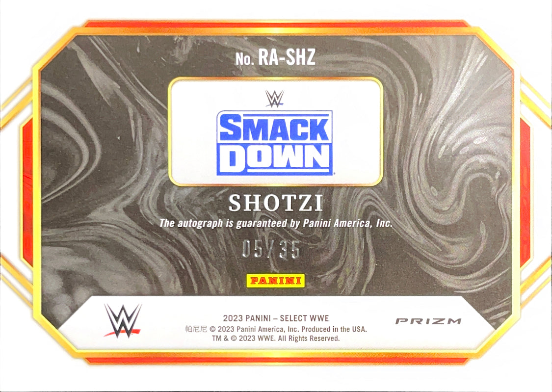 2023 PANINI SELECT WWE PURPLE PRIZM RINGSIDE ACTION AUTO SHOTZI 05/35