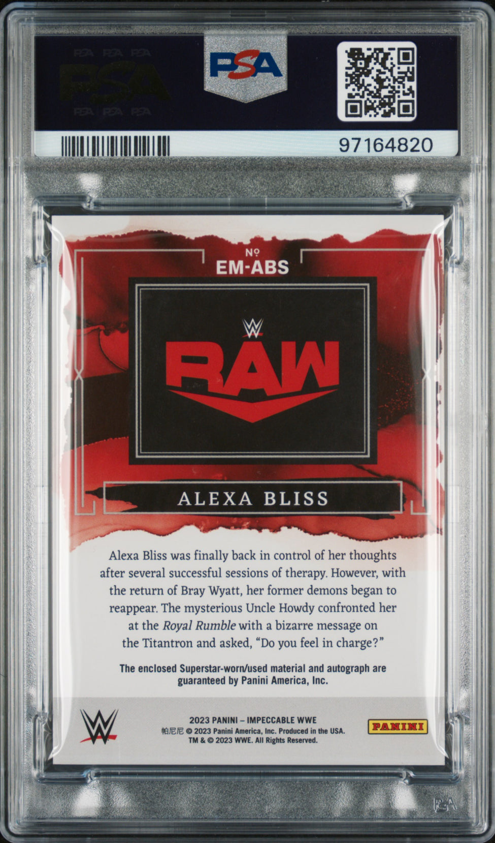 2022 Impeccable Game Worn- Elegance Memorabilia Alexa Bliss /25 PSA 8 AUTO 10