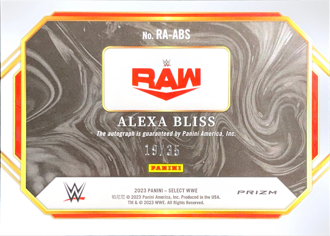 2023 Panini Select WWE Alexa Bliss Ringside Action Signatures Purple 19/35