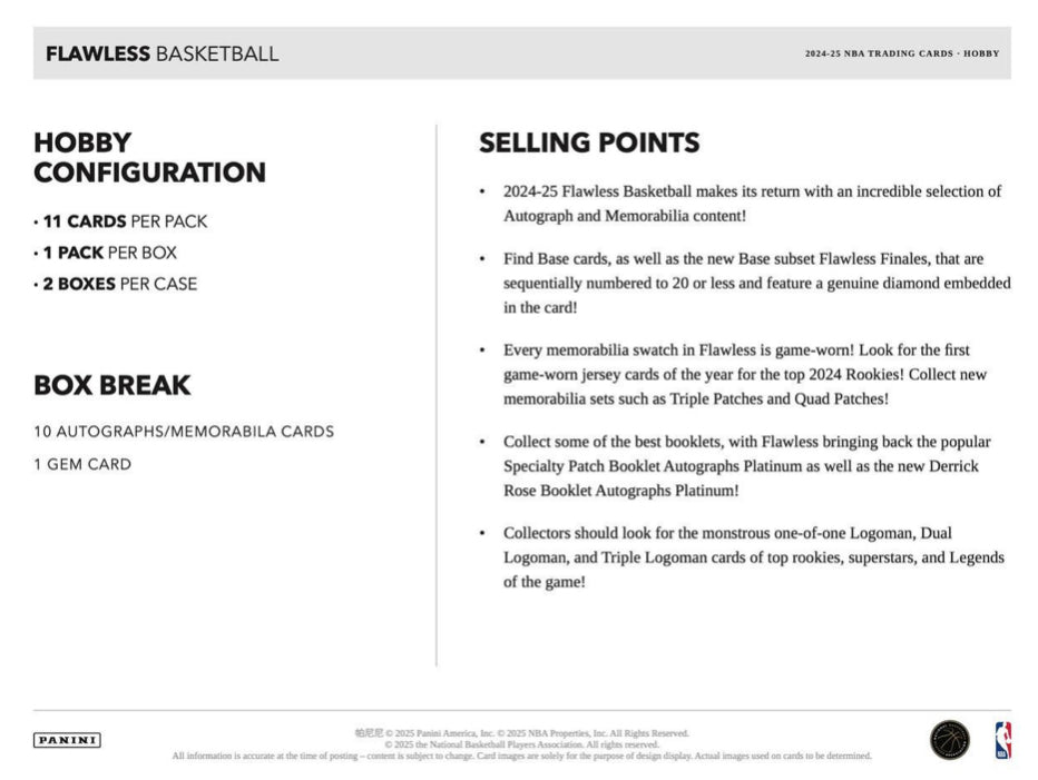 2024/25 Panini Flawless Basketball Hobby Case (2 Briefcase)