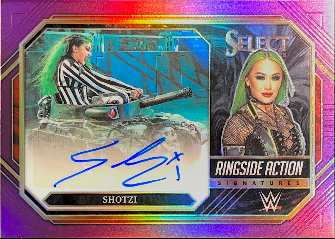 2023 PANINI SELECT WWE PURPLE PRIZM RINGSIDE ACTION AUTO SHOTZI 05/35