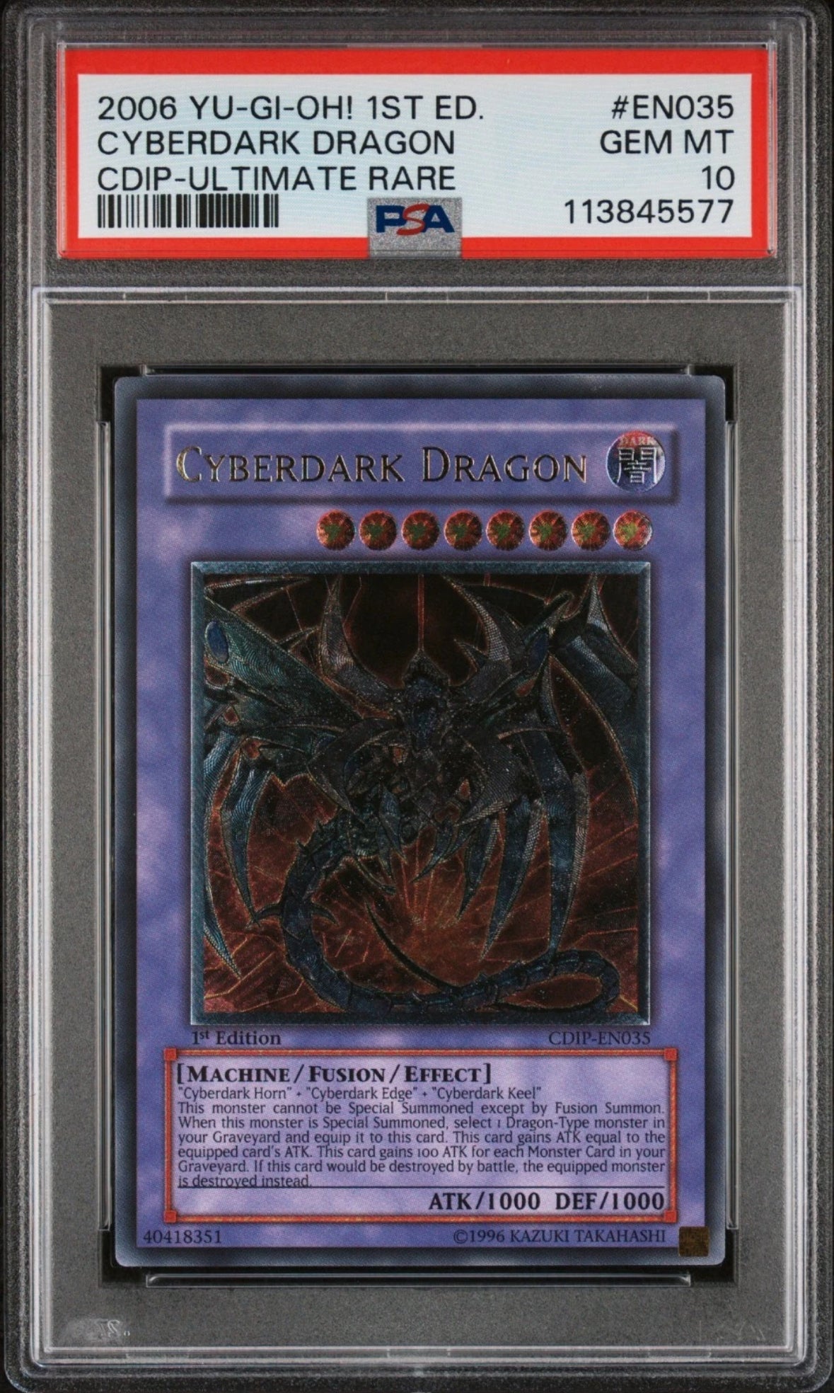 YUGIOH PSA 10 EURO Cyberdark Dragon CDIP-EN035 Ultimate Rare 1st Edition *5577