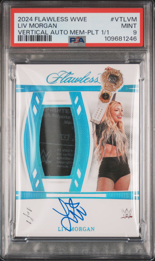 2024 Panini Flawless WWE Liv Morgan Patch Auto 1/1 RAW Superstar PSA 9