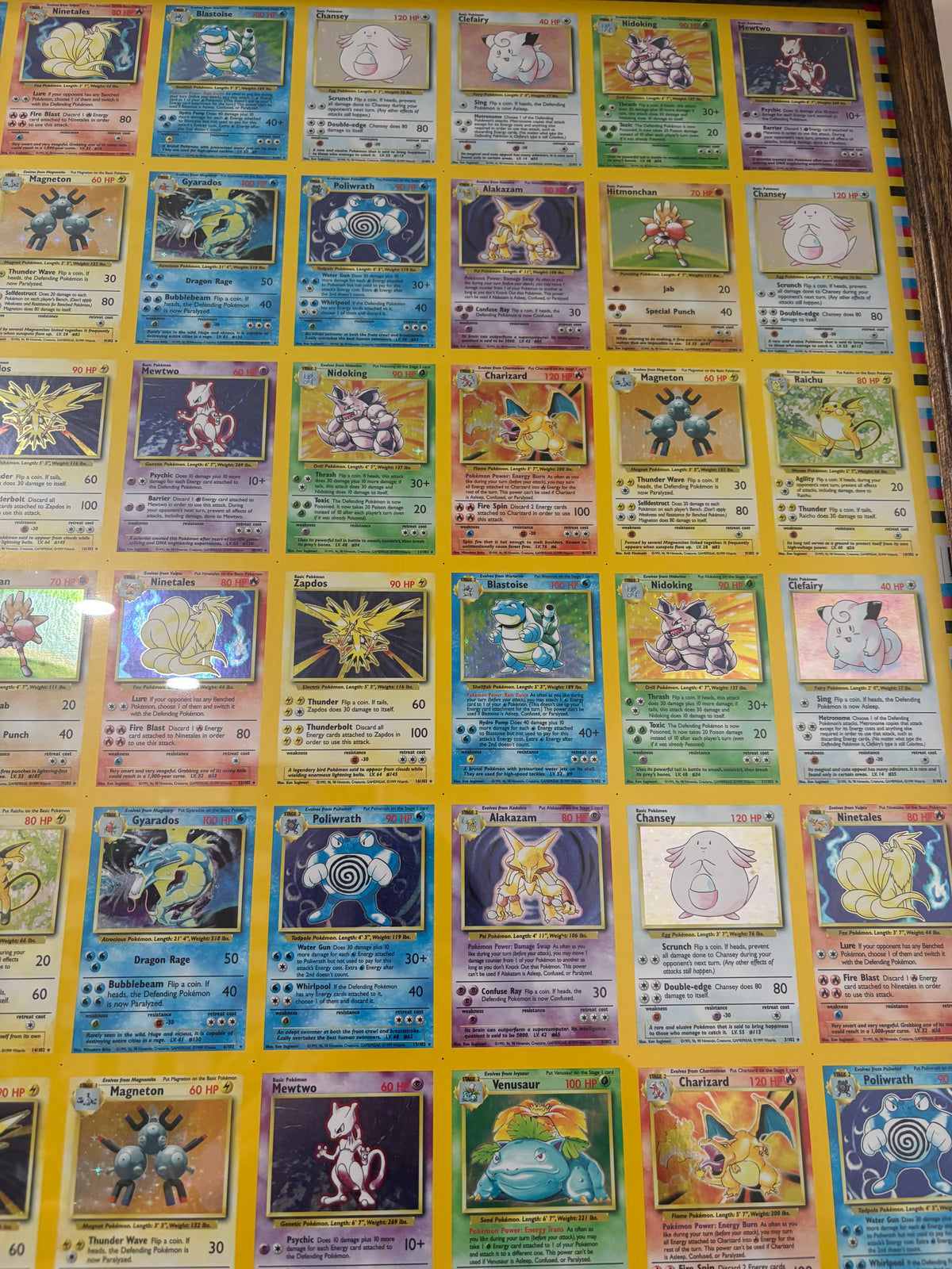 1999 HOLO RARE Base Set UNCUT SHEET of Pokemon Cards (110 Cards) - 7 Charizards