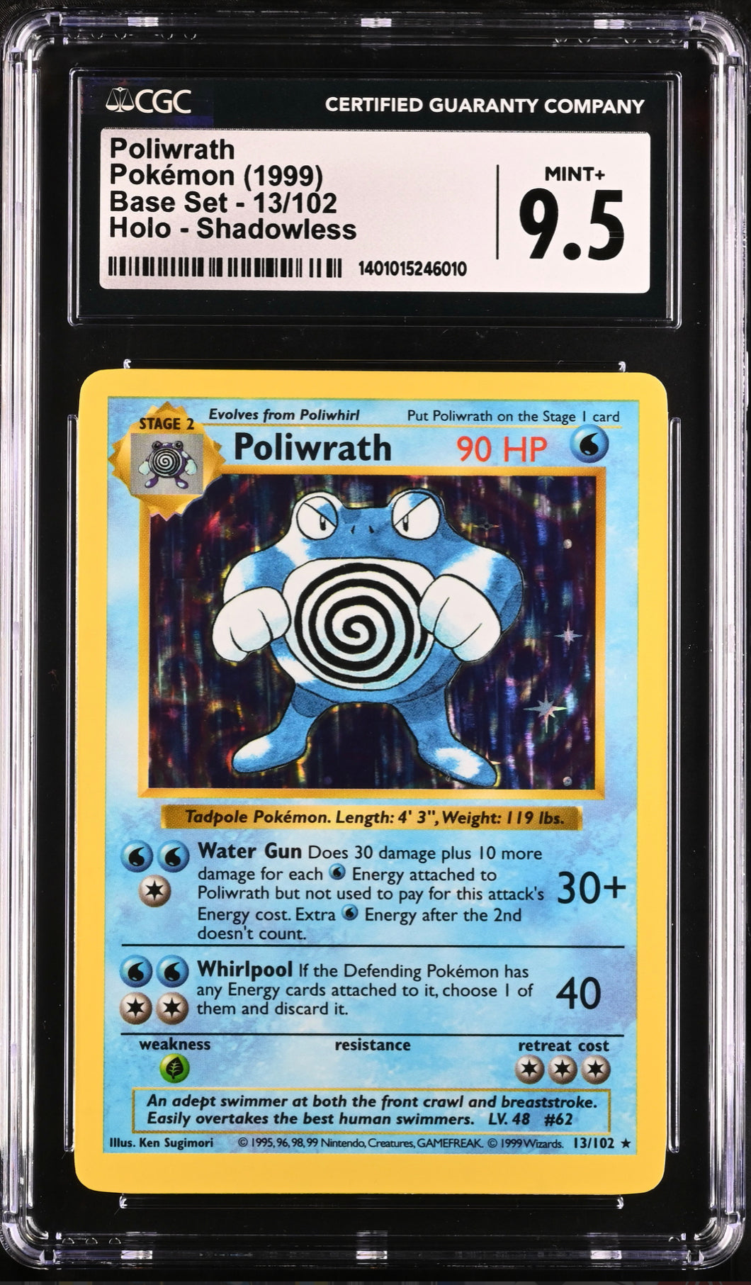 Poliwrath Shadowless Base Set Holo CGC 9.5 Mint+