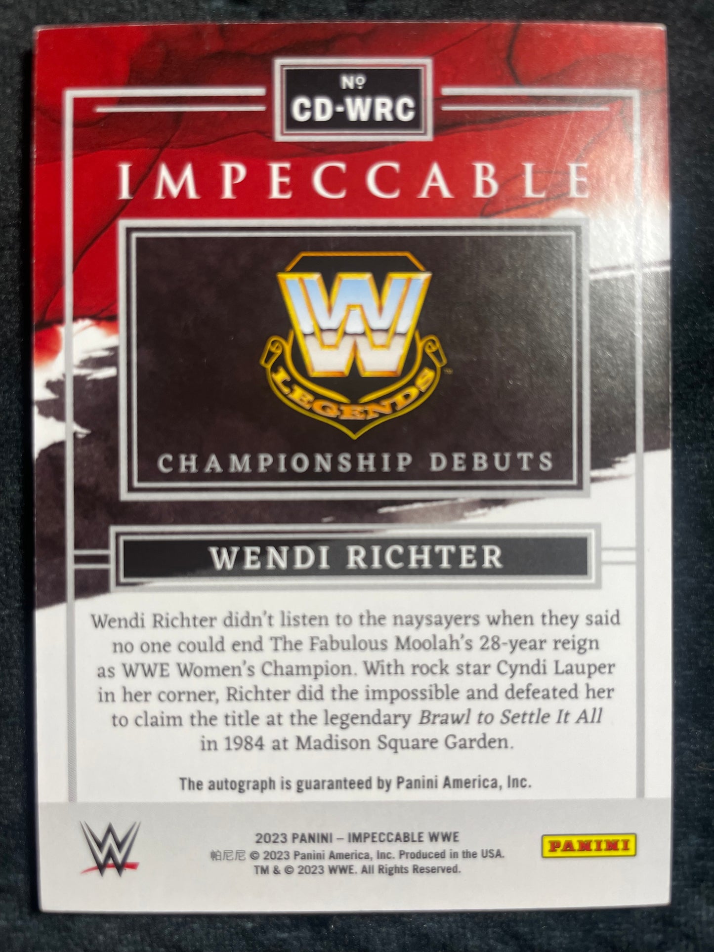 2023 Panini Impeccable Wrestling Wendi Richter Championship Debut Auto /84