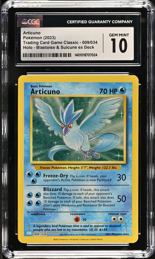 Pokemon CGC 10 Gem Mint TCG Classic Collection Holo Articuno CLB 009/034