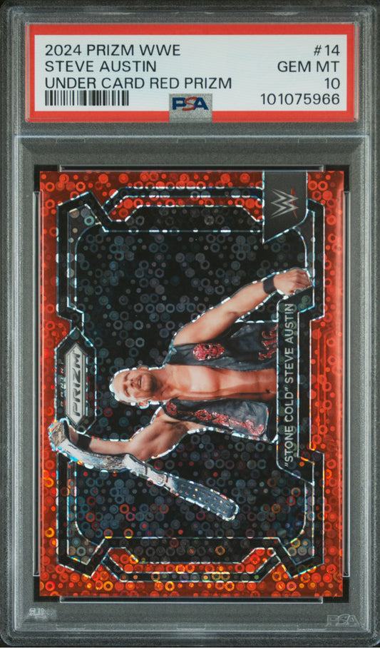 Stone Cold Steve Austin 2024 Panini Prizm WWE Red Under Card /99 #14 PSA 10