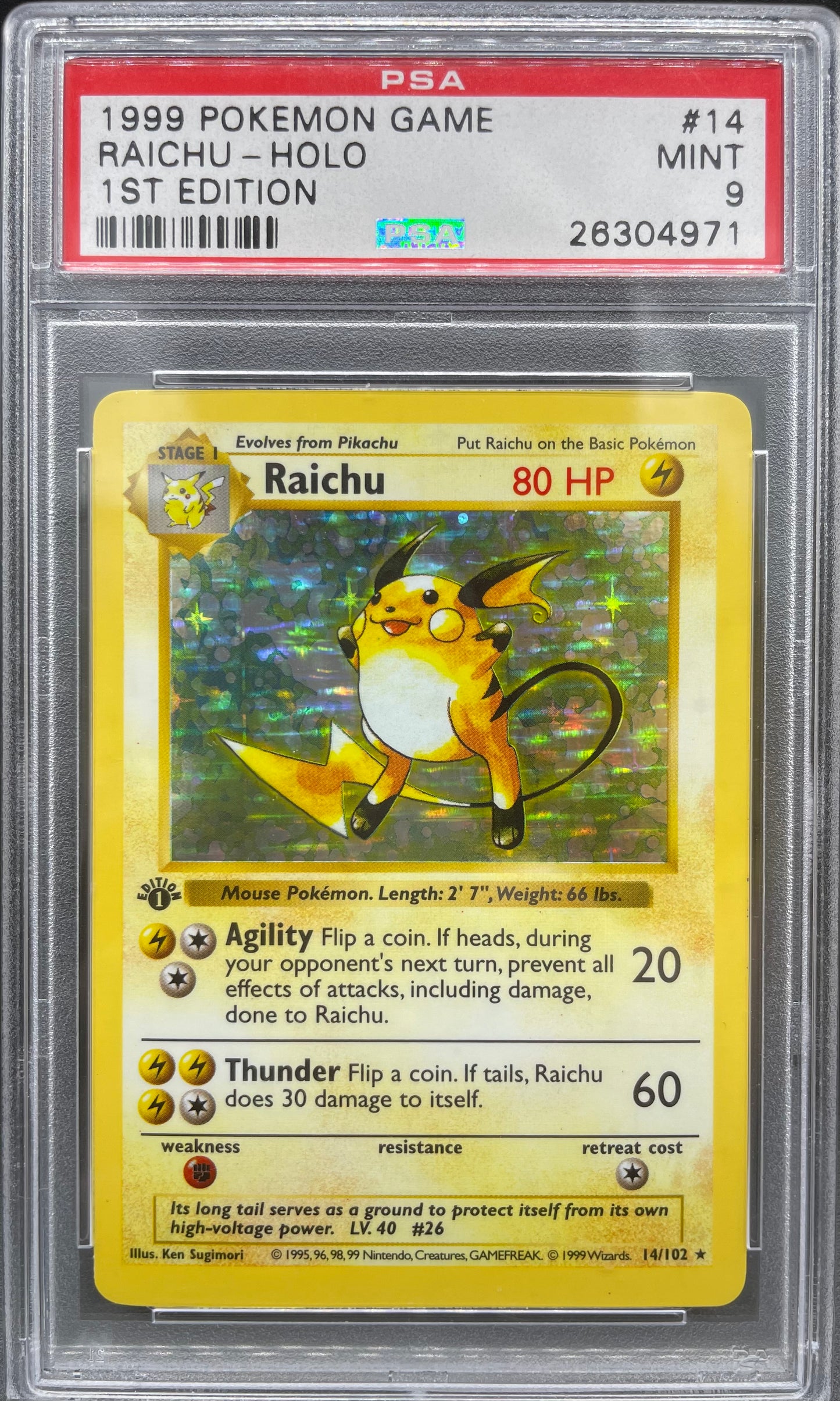 Raichu Shadowless Base Set 1st ed PSA 9