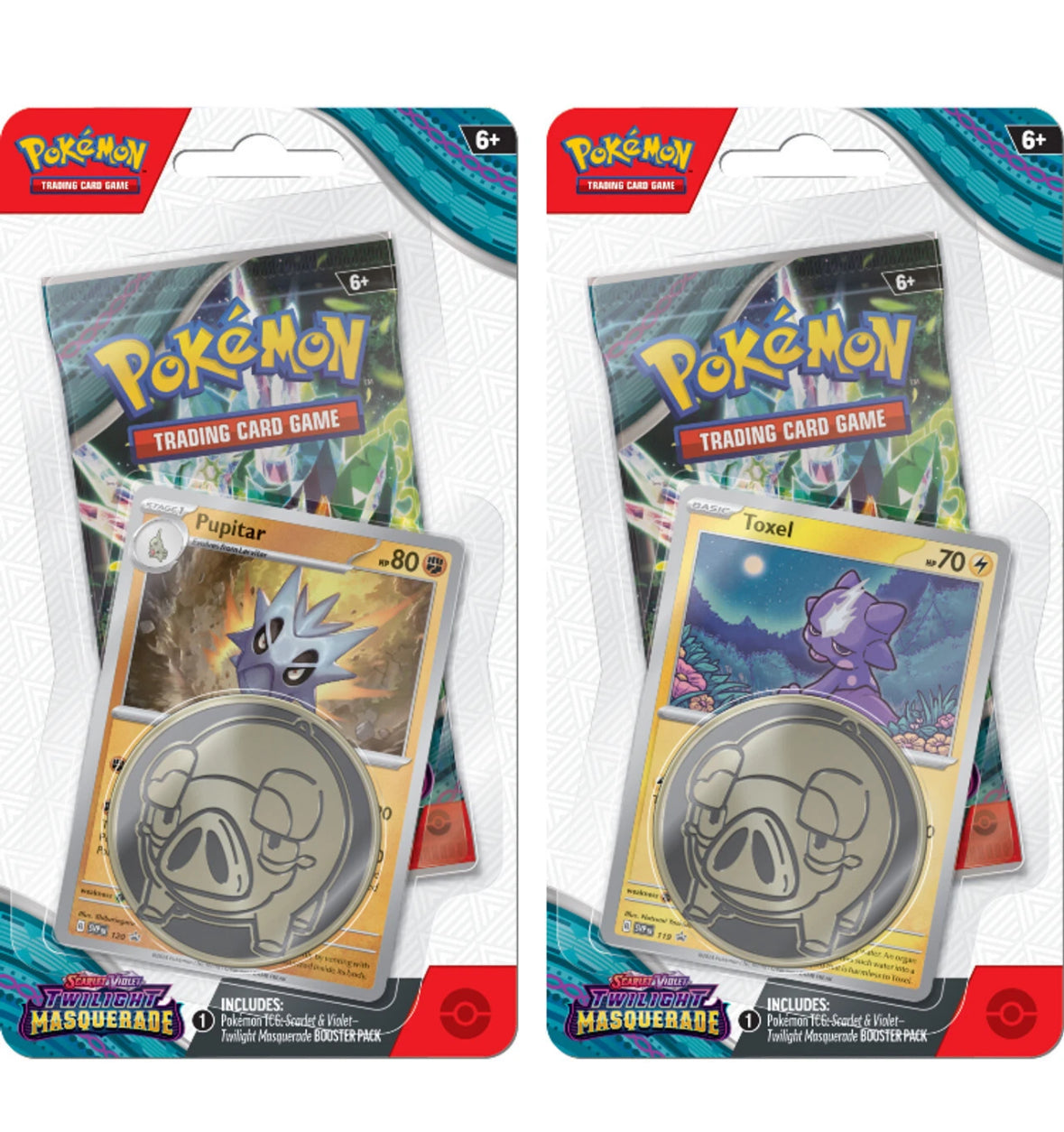 Set of 2 Pupitar/Toxel Checklane Blister Twilight Masquerade SV06 Pokemon TCG