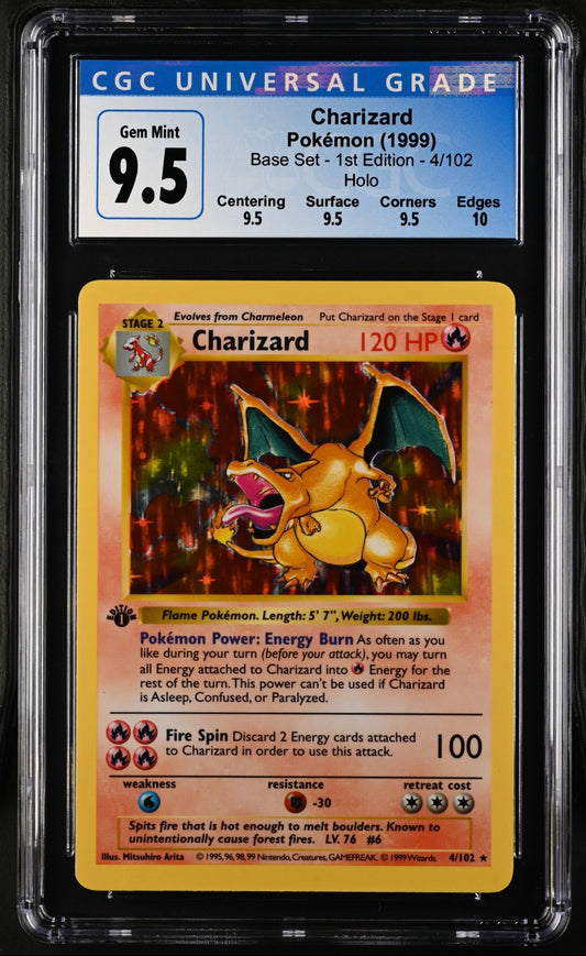 Charizard 1st ed Shadowless CGC 9.5 Quad+