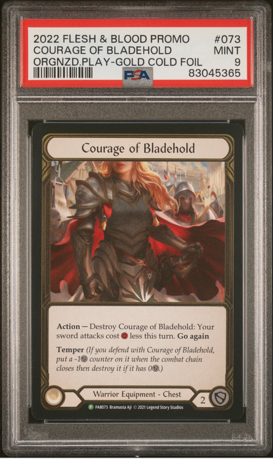 COURAGE OF BLADEHOLD Flesh and Blood TROPHY CARD GOLD FOIL PSA 9