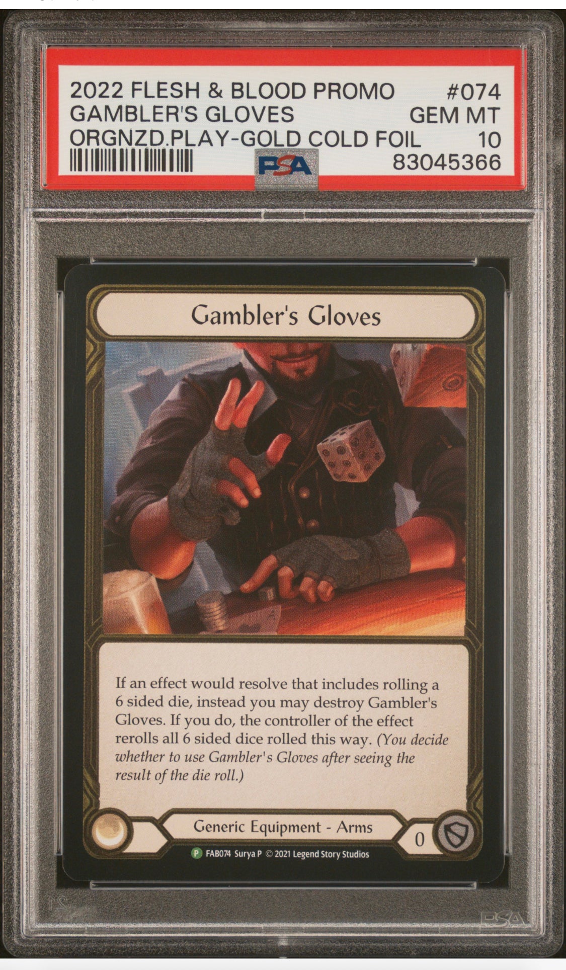 Gambler’s Gloves Flesh and Blood TROPHY CARD GOLD FOIL PSA 10 ONE OF ONE