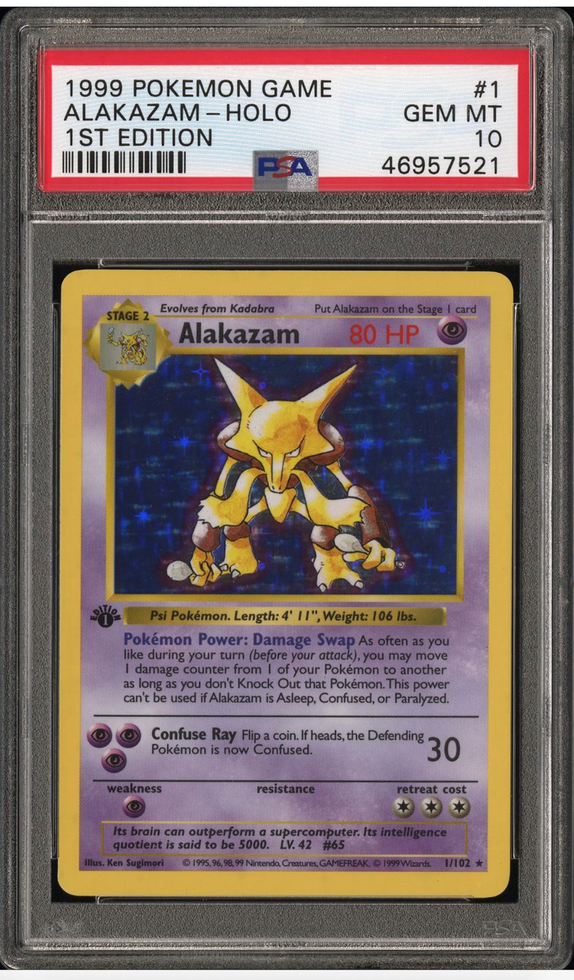 Alakazam 1st Edition Base Set PSA 10 Mint 1999 Shadowless